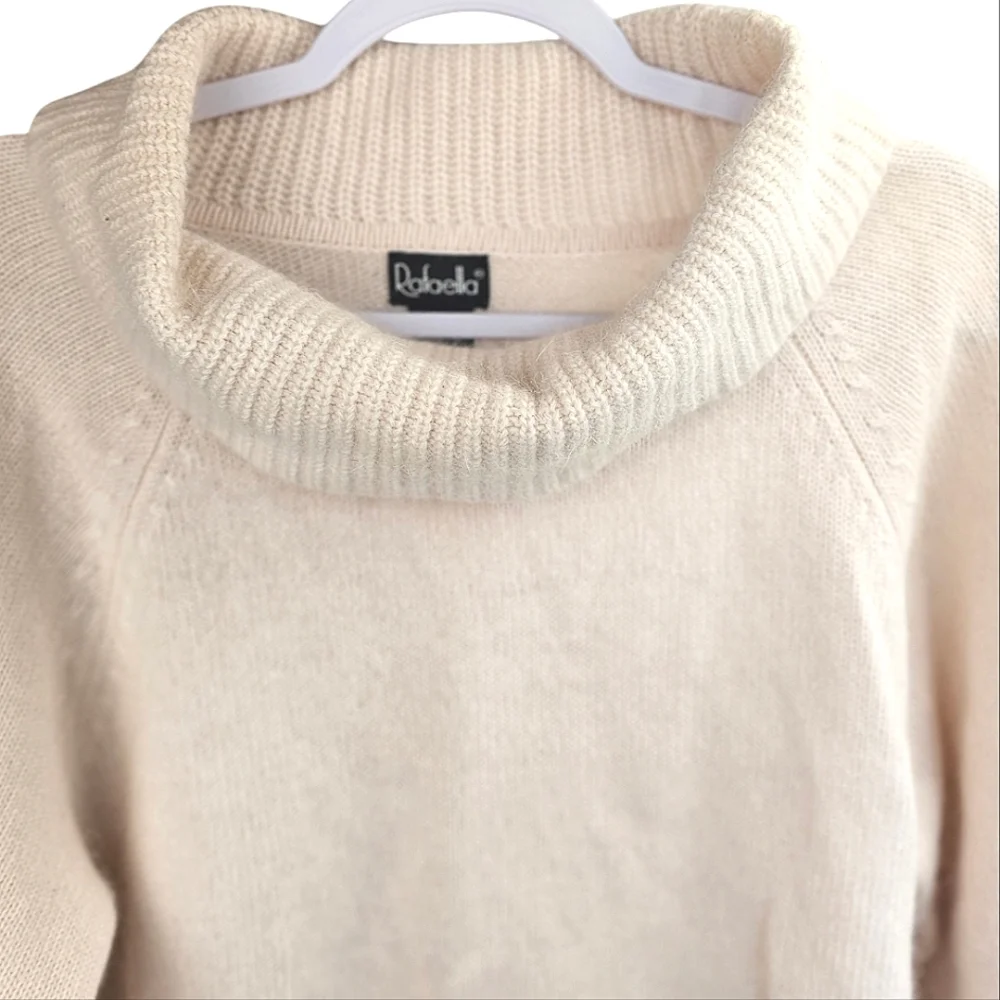 RAFAELLA Ivory Cream Angora Lambswool  Blend 3/4 Sleeve Cowl Neck Sweater XL - Picture 10 of 11